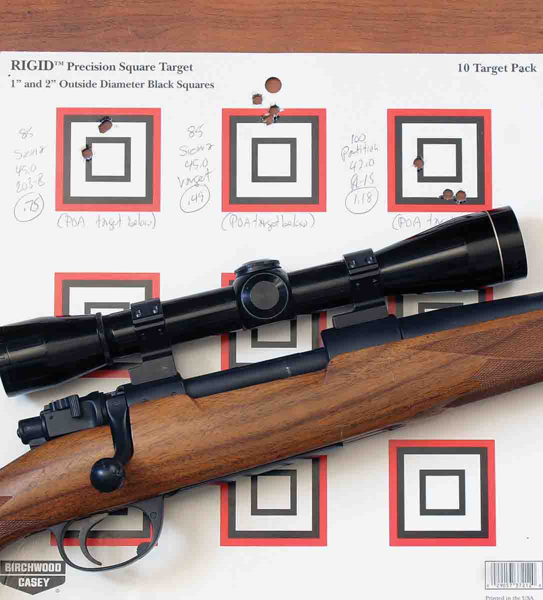 The original rifling twist of most military 6.5mm cartridges was around 1:8, the twist of the Lilja barrel on this custom 6.5x55.  Even today’s lighter 6.5mm bullets still shoot well when “overstabilized.”